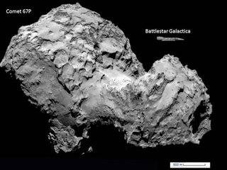 Illustration for article titled A size comparison of the comet 67P with popular sci-fi spaceships
